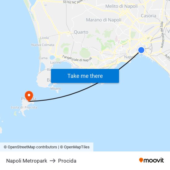 Napoli Metropark to Procida map