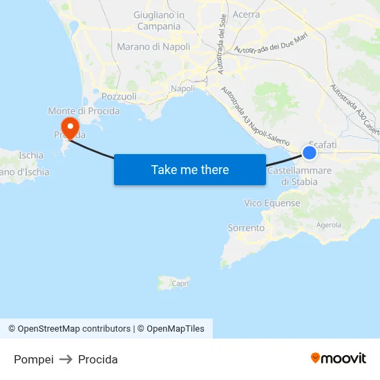 Pompei to Procida map