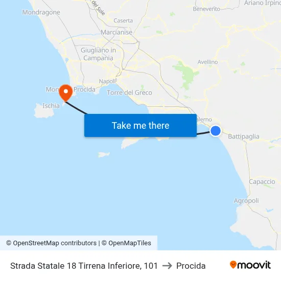 State Road 18 Tyrrhenian Lower, 101 to Procida map