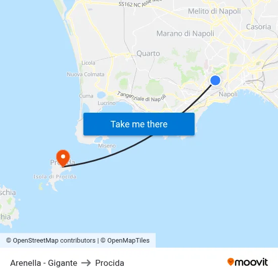 Arenella - Gigante to Procida map