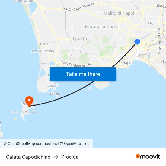 Calata Capodichino to Procida map