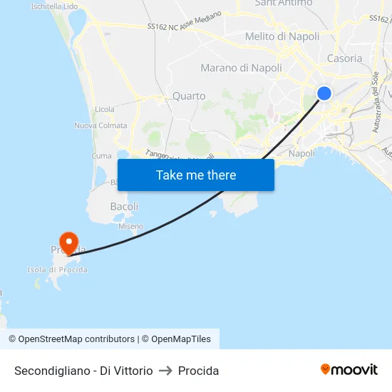 Secondigliano - Di Vittorio to Procida map