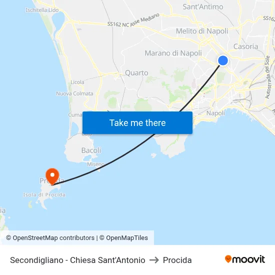 Secondigliano - St. Anthony Church to Procida map