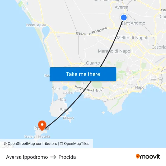 Aversa Hippodrome to Procida map