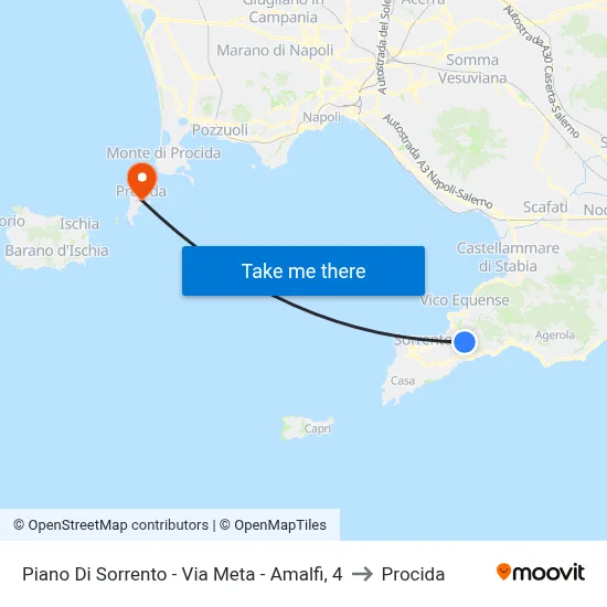 Piano Di Sorrento - Via Meta - Amalfi, 4 to Procida map