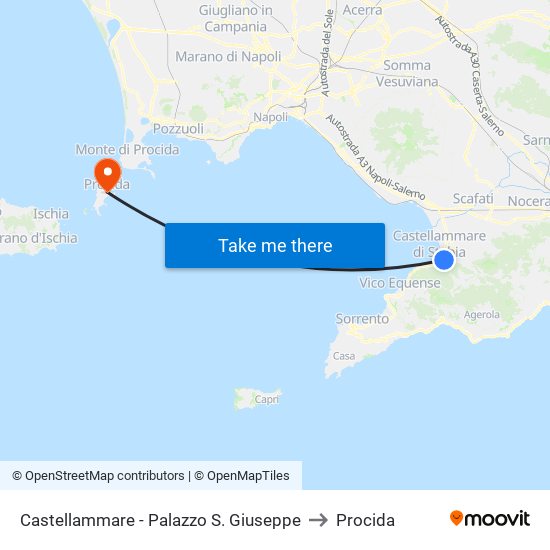 Castellammare - Palazzo S. Giuseppe to Procida map