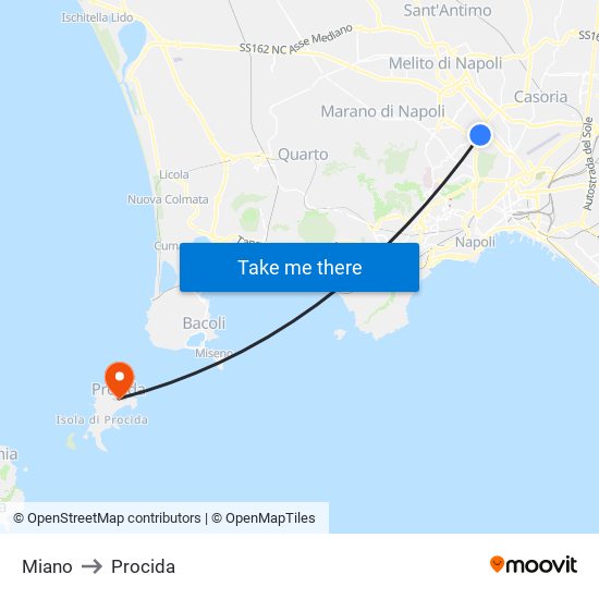 Miano to Procida map