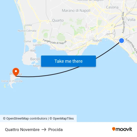 Quattro Novembre to Procida map