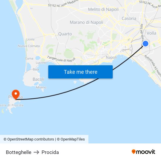 Botteghelle to Procida map