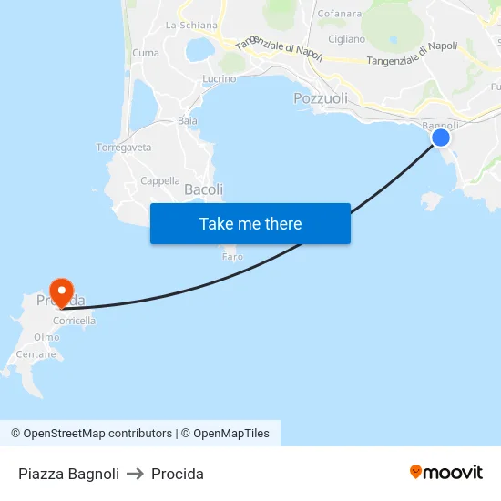 Piazza Bagnoli to Procida map