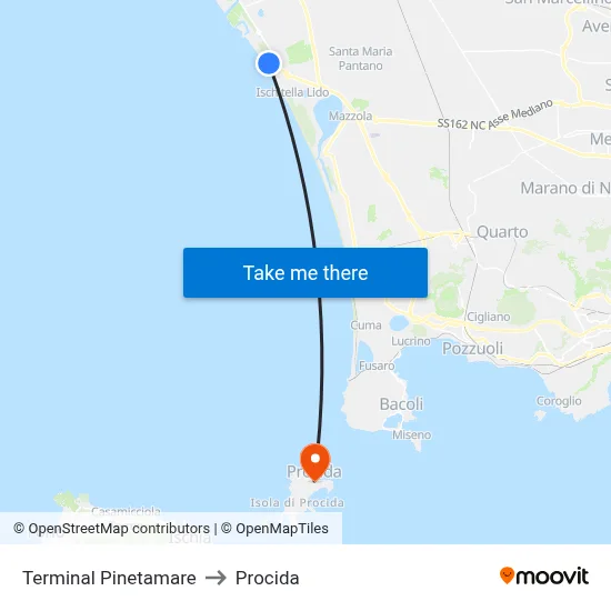 Pinetamare Terminal to Procida map