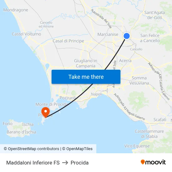 Maddaloni Lower Station to Procida map