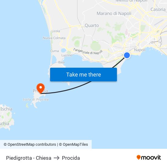 Piedigrotta - Chiesa to Procida map