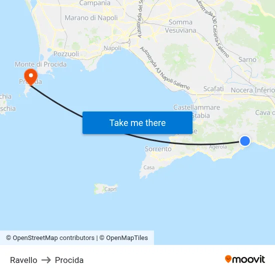 Ravello to Procida map
