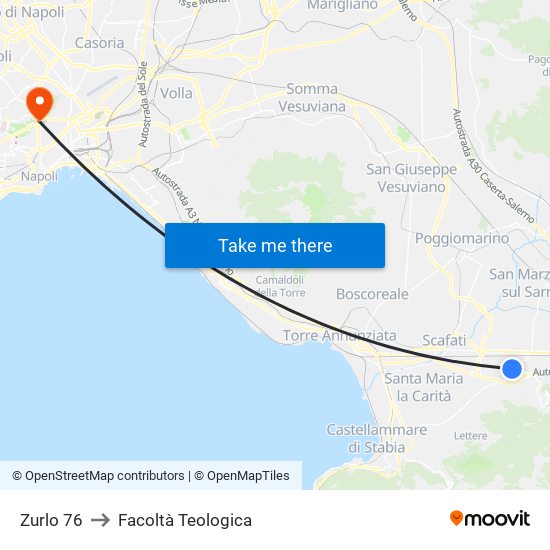 Zurlo 76 to Facoltà Teologica map