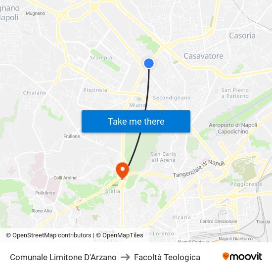 Comunale Limitone D'Arzano to Facoltà Teologica map