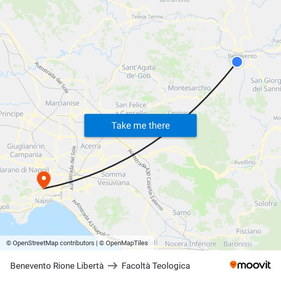 Benevento Rione Libertà to Facoltà Teologica map