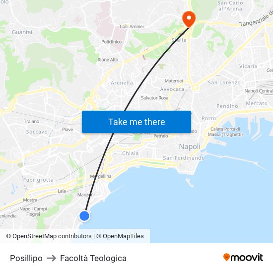 Posillipo to Facoltà Teologica map