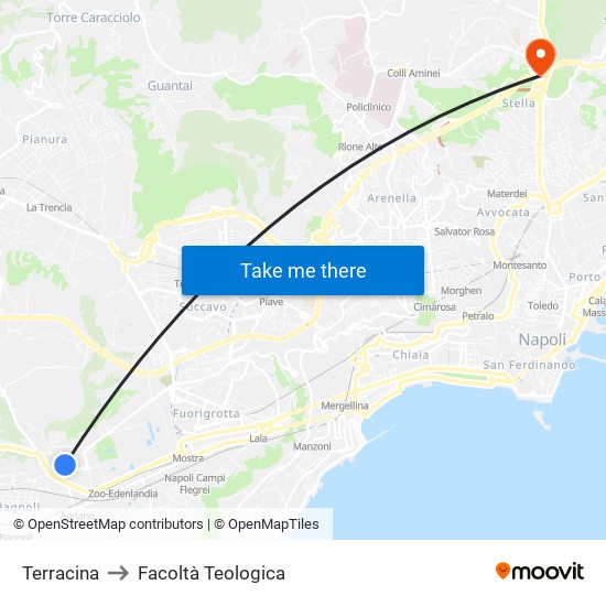 Terracina to Facoltà Teologica map