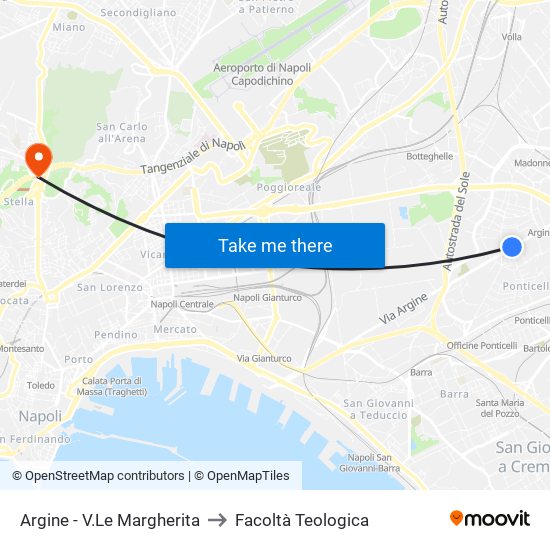 Argine - V.Le Margherita to Facoltà Teologica map