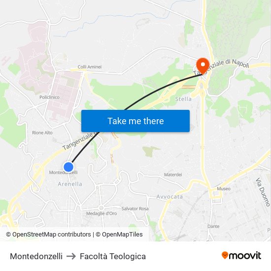 Montedonzelli to Facoltà Teologica map