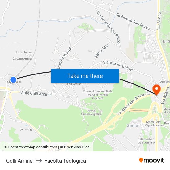 Colli Aminei to Facoltà Teologica map