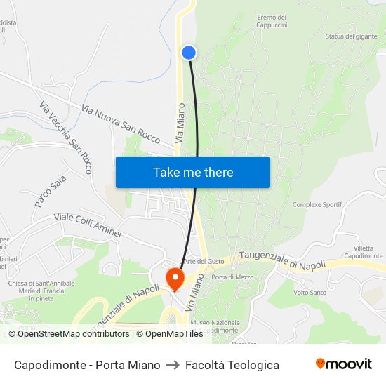 Capodimonte - Porta Miano to Facoltà Teologica map