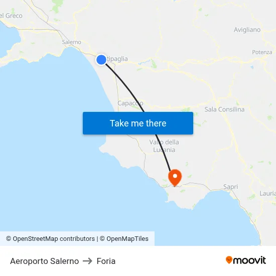 Salerno Airport to Foria map