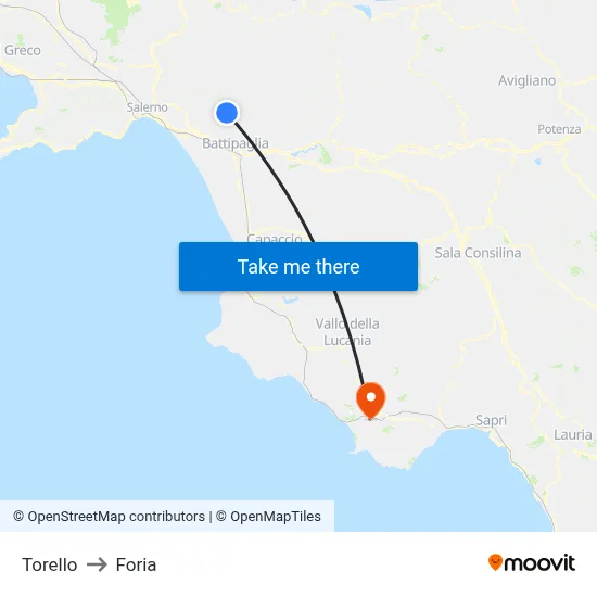 Torello to Foria map