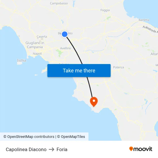 Diacono Terminal to Foria map