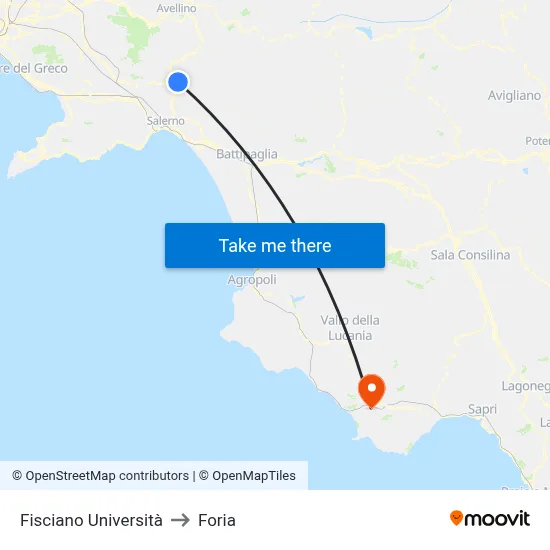 Fisciano University to Foria map