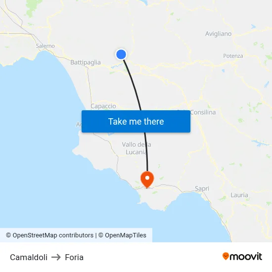 Camaldoli to Foria map