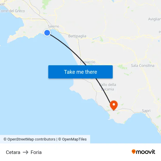 Cetara to Foria map