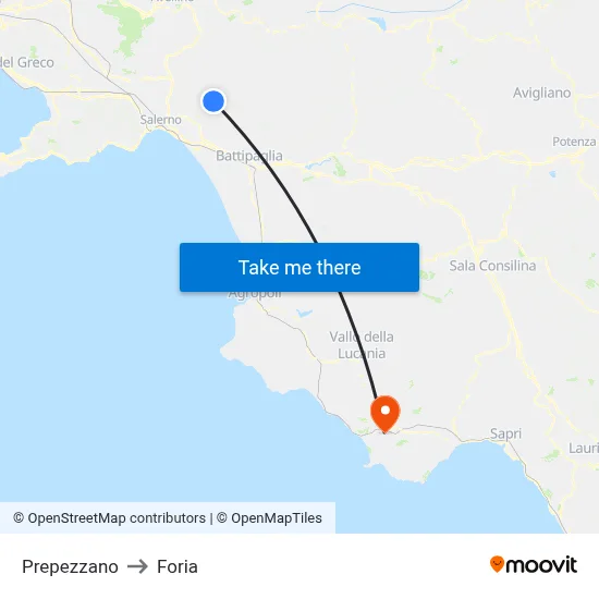 Prepezzano to Foria map