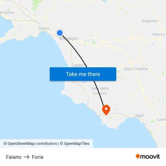 Faiano to Foria map