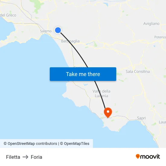 Filetta to Foria map