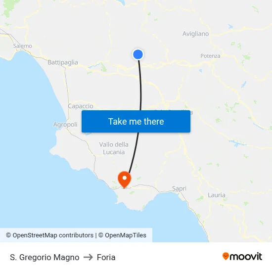 St. Gregory the Great to Foria map