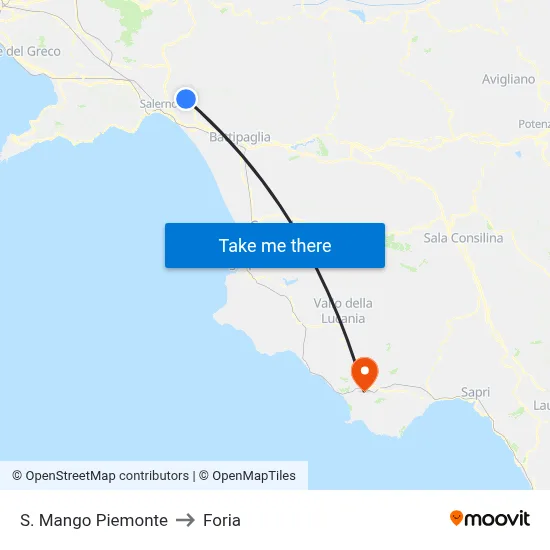 S. Mango Piemonte to Foria map