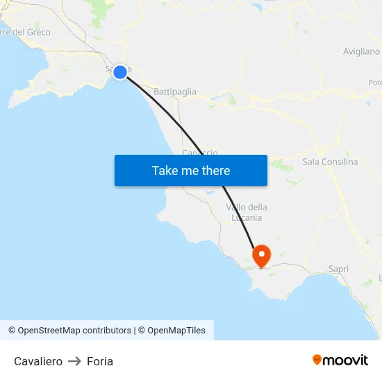 Cavaliero to Foria map