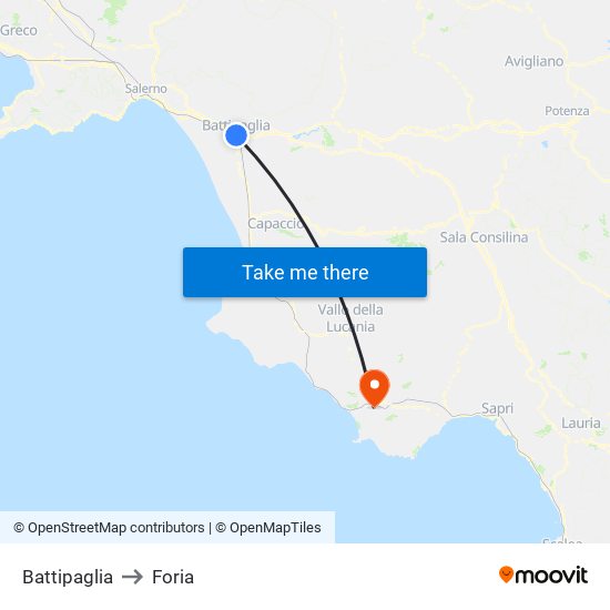 Battipaglia to Foria map