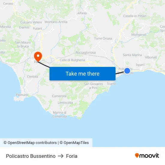 Policastro Bussentino to Foria map