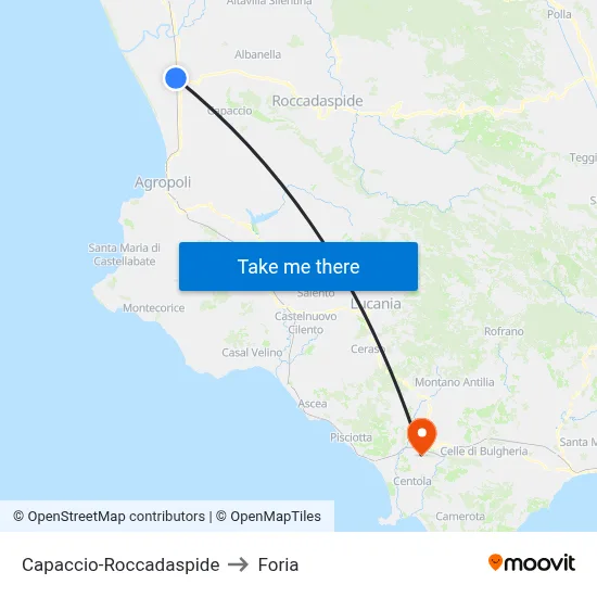 Capaccio-Roccadaspide to Foria map