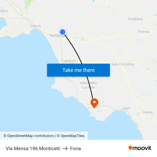 Via Mensa 196 Monticelli to Foria map