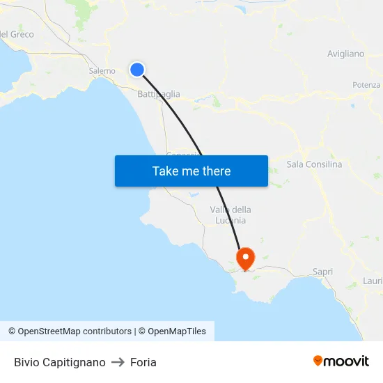 Capitignano Junction to Foria map