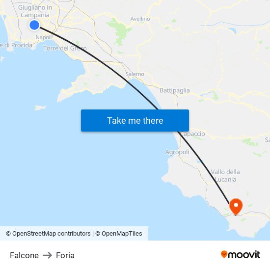 Falcone to Foria map