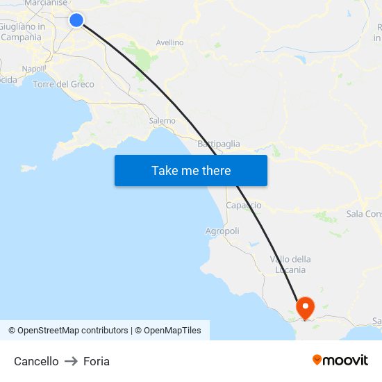 Cancello to Foria map