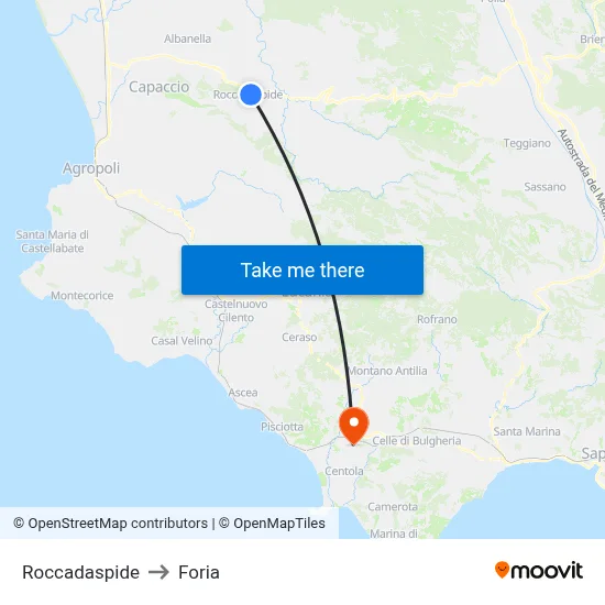 Roccadaspide to Foria map