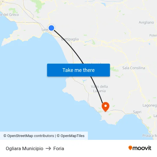 Ogliara Town Hall to Foria map