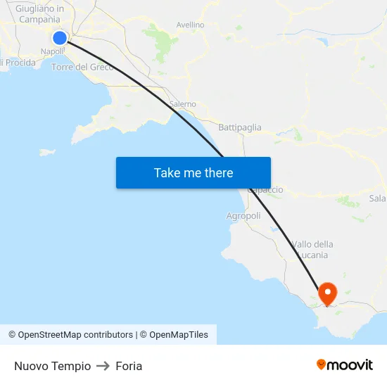 Nuovo Tempio to Foria map