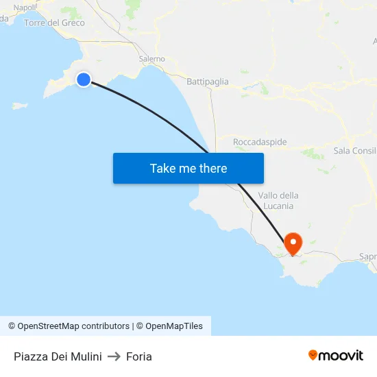 Mills Square to Foria map